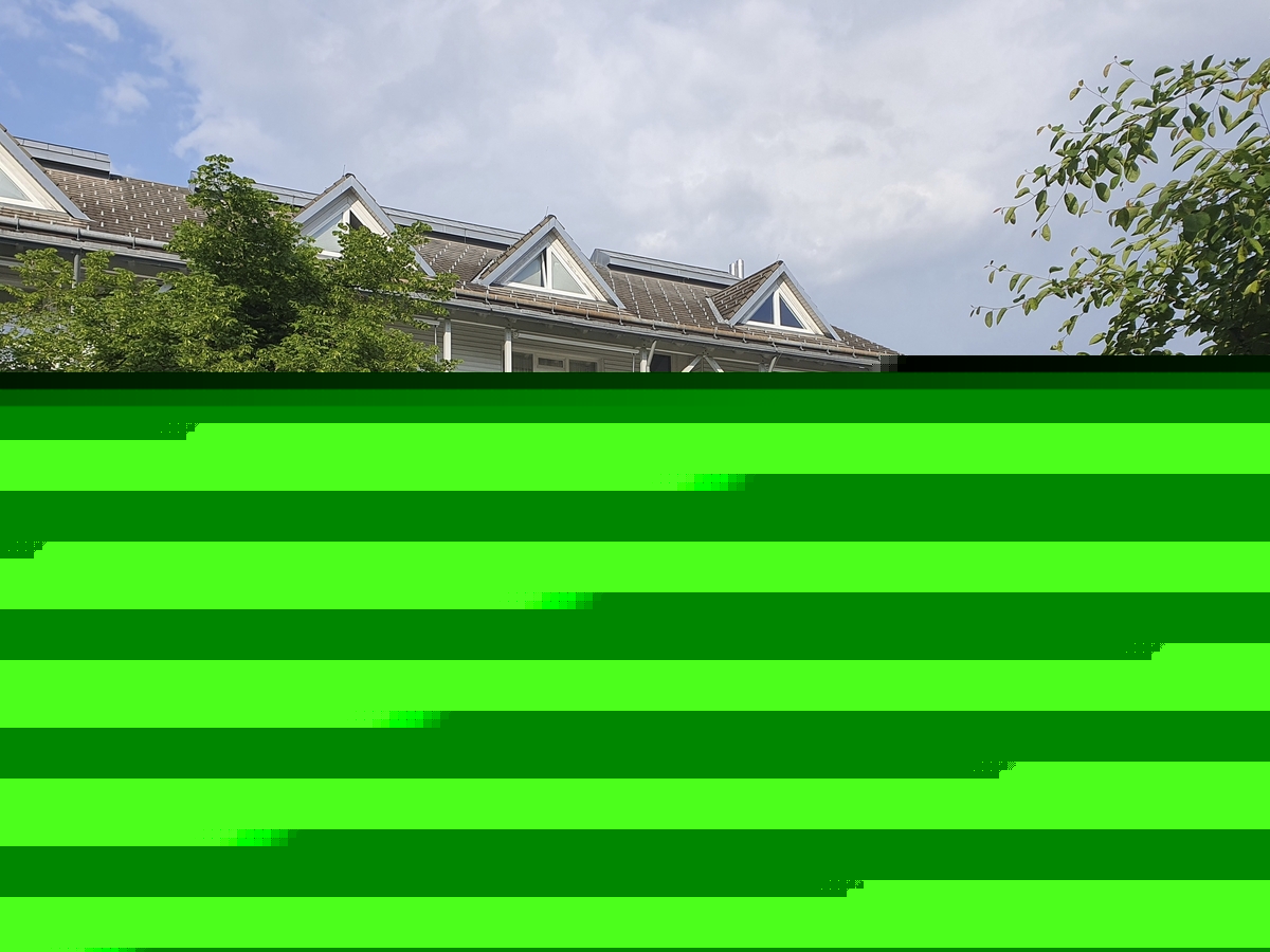Ferienanlage mit Garten und Wohngebäude am Titisee bei Sonnenschein.