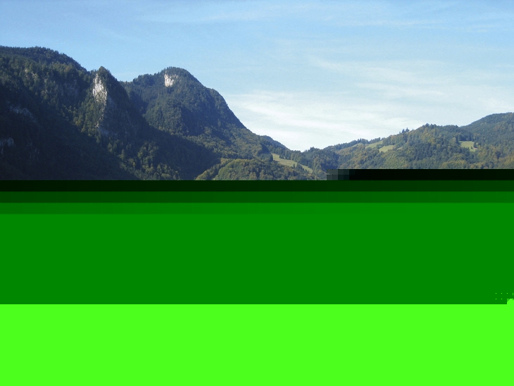 Landschaft von Oberwössen mit Bergen und Wiesen im Hintergrund.