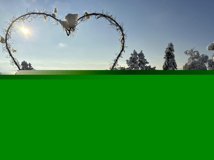 Verschneite Landschaft mit Herzskulptur und Bäumen im Hintergrund am Bodensee.