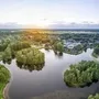 Luftaufnahme des Eurostrand Resorts in Fintel mit See und umliegender Landschaft.