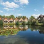 Außenansicht des Eurostrand Resorts mit Gebäuden am See in Fintel, Lüneburger Heide.
