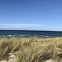Blick auf Ostseestrand mit Dünen und blauem Himmel bei Prerow.