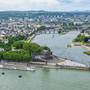 Blick auf Koblenz mit Deutschem Eck und Flusslandschaft aus der Vogelperspektive