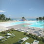 Poollandschaft mit Liegen und Sonnenschirmen im Park Umag, Kroatien.